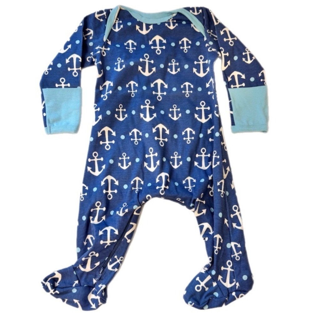 Zippy OneZ Footed Pajama Baby 6M Blue Anchor Print Cotton Romper Sleeping Baby